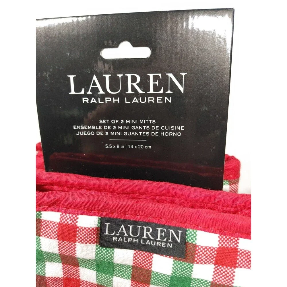 Ralph Lauren Kitchen Oven Mini Mitts Red Green Plaid 5.5